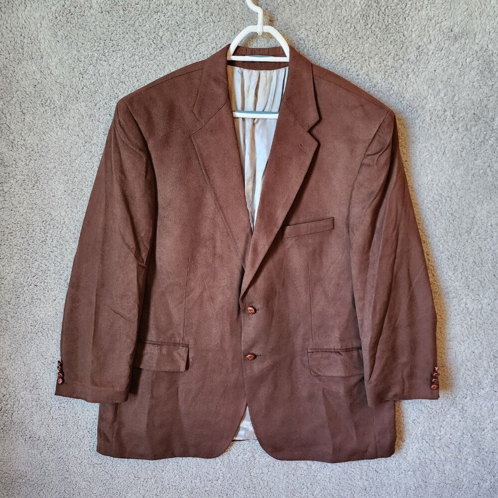 Ralph Lauren Brown Suede 2 Button Blazer Suit Jacket Size‎ 48R 100% Polyester